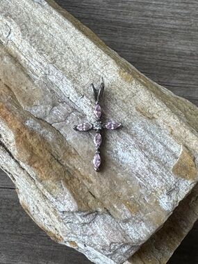 Sterling Silver Cross Pendant with Pink Topaz